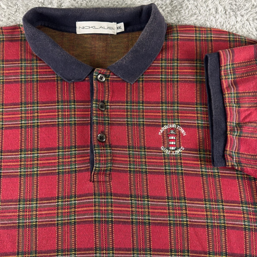Nicklaus Mens XXL Red Plaid Polo Shirt Harbour Town Golf Links Made in USA (Read